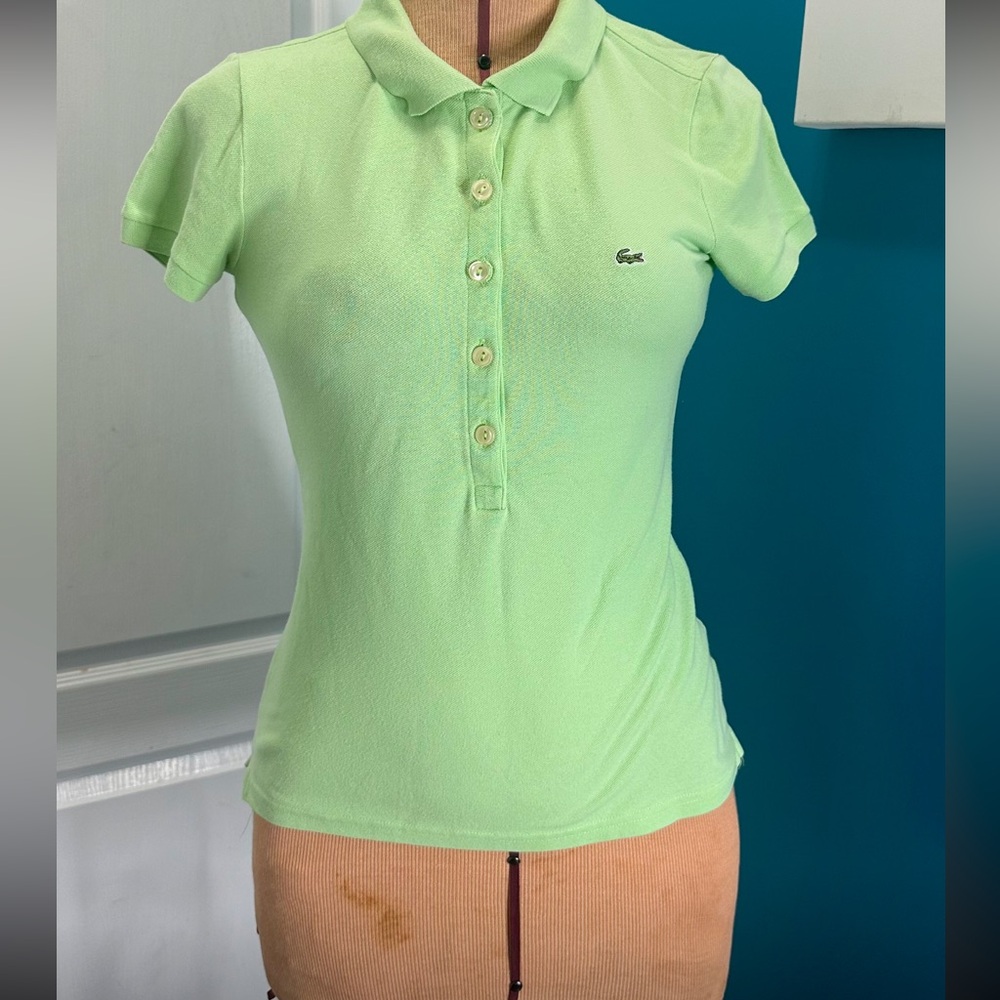 LACOSTE Pique Polo Mint Green Top Tee Size EU 34